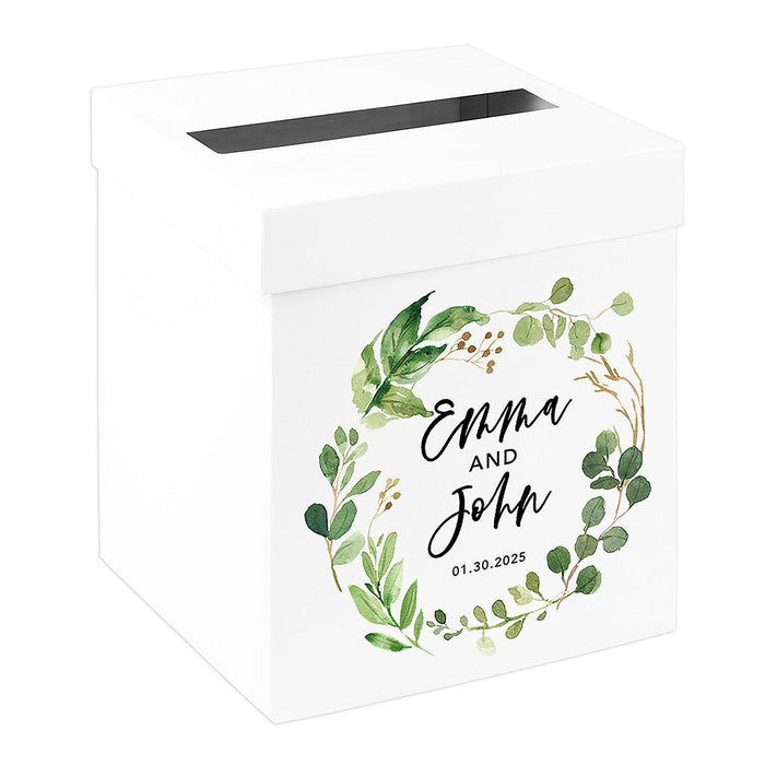 Custom Sturdy White Wedding Day Card Box-Set of 1-Andaz Press-Greenery Wreath-