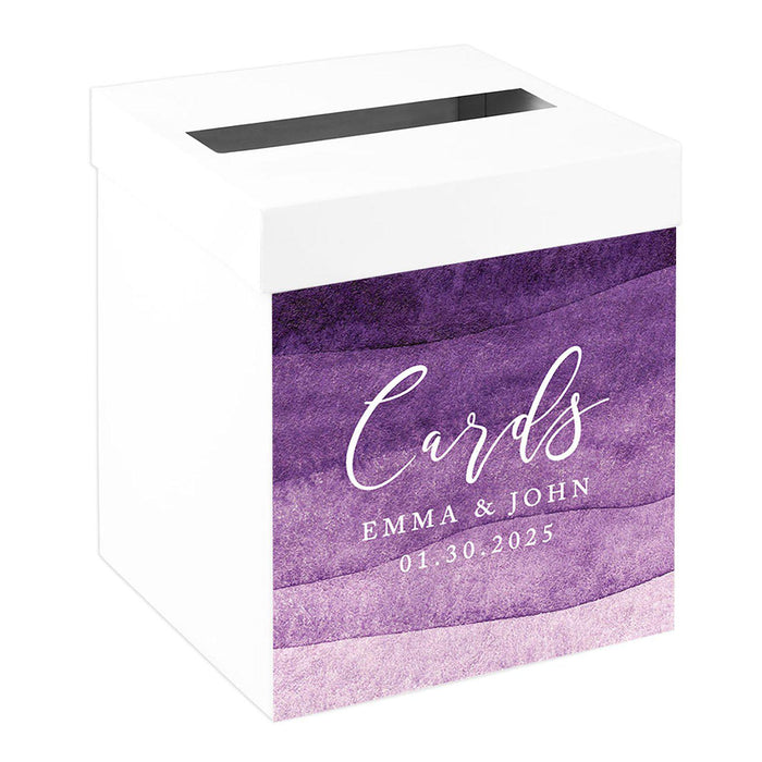 Custom Sturdy White Wedding Day Card Box-Set of 1-Andaz Press-Purple Ombre Watercolor-