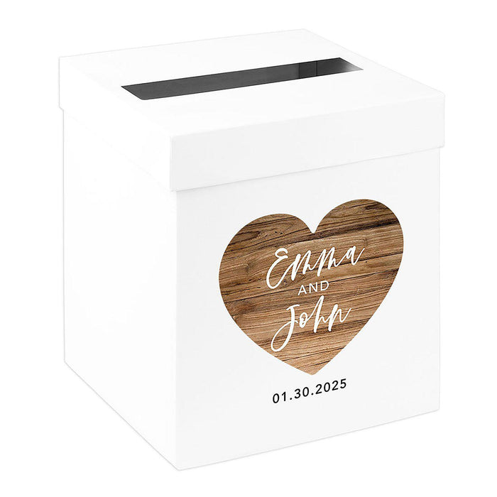 Custom Sturdy White Wedding Day Card Box-Set of 1-Andaz Press-Rustic Brown Heart-