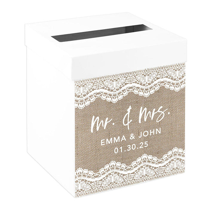 Custom Sturdy White Wedding Day Card Box-Set of 1-Andaz Press-Rustic Lace-