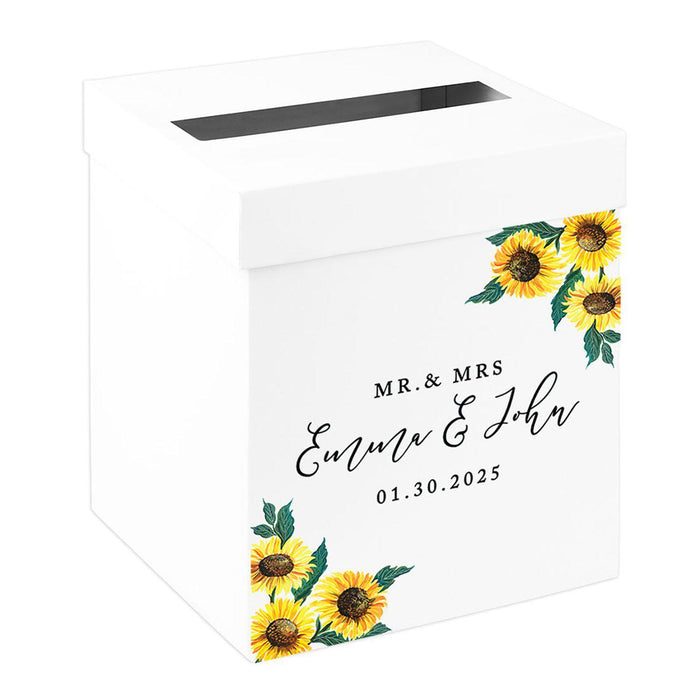 Custom Sturdy White Wedding Day Card Box-Set of 1-Andaz Press-Sunflowers-