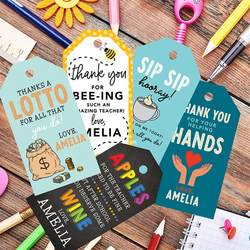 Custom Teacher Appreciation Classic Gift Tags With String, 2" x 3.75"-Set of 20-Andaz Press-Teacher Appreciation Classic Gift Tags-