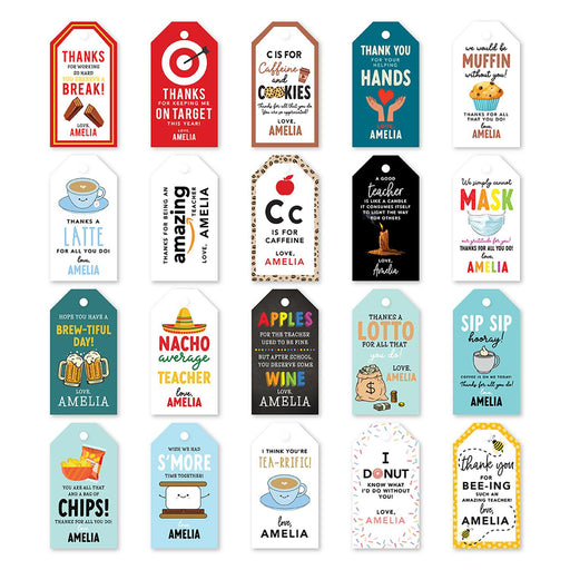 Custom Teacher Appreciation Classic Gift Tags With String, 2" x 3.75"-Set of 20-Andaz Press-Teacher Appreciation Classic Gift Tags-