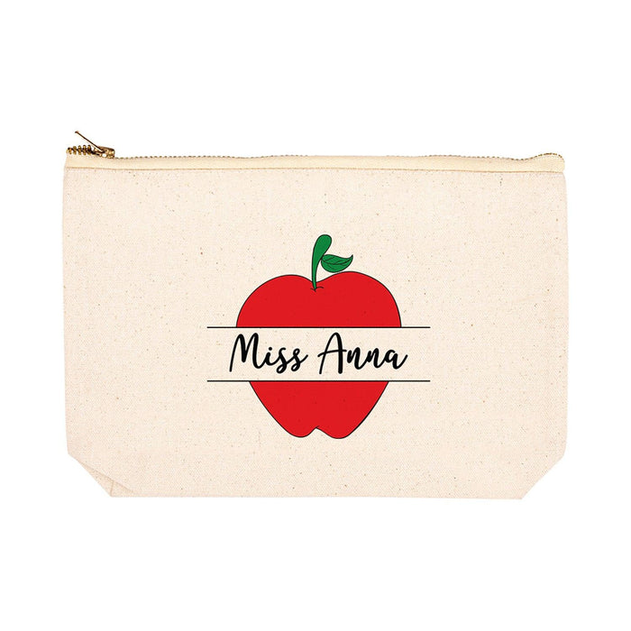 Custom Teacher Appreciation Cosmetic Bags - Aesthetic Bag for Teacher Supplies, 6 Designs Available-Set of 1-Andaz Press-Apple Custom Teacher Name-