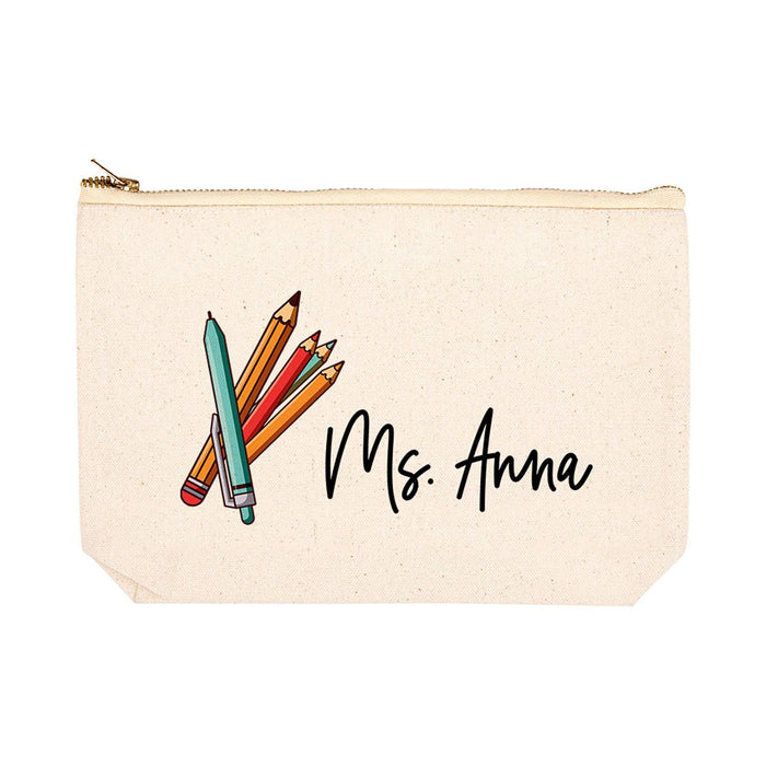 Custom Teacher Appreciation Cosmetic Bags - Aesthetic Bag for Teacher Supplies, 6 Designs Available-Set of 1-Andaz Press-Pencil, Pen, & Colored Pencils-