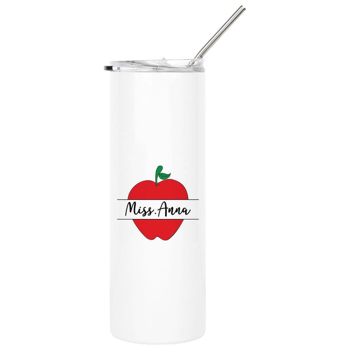 Custom Teacher Appreciation Skinny Tumbler with Lid and Straw for Gifts-Set of 1-Andaz Press-Apple-