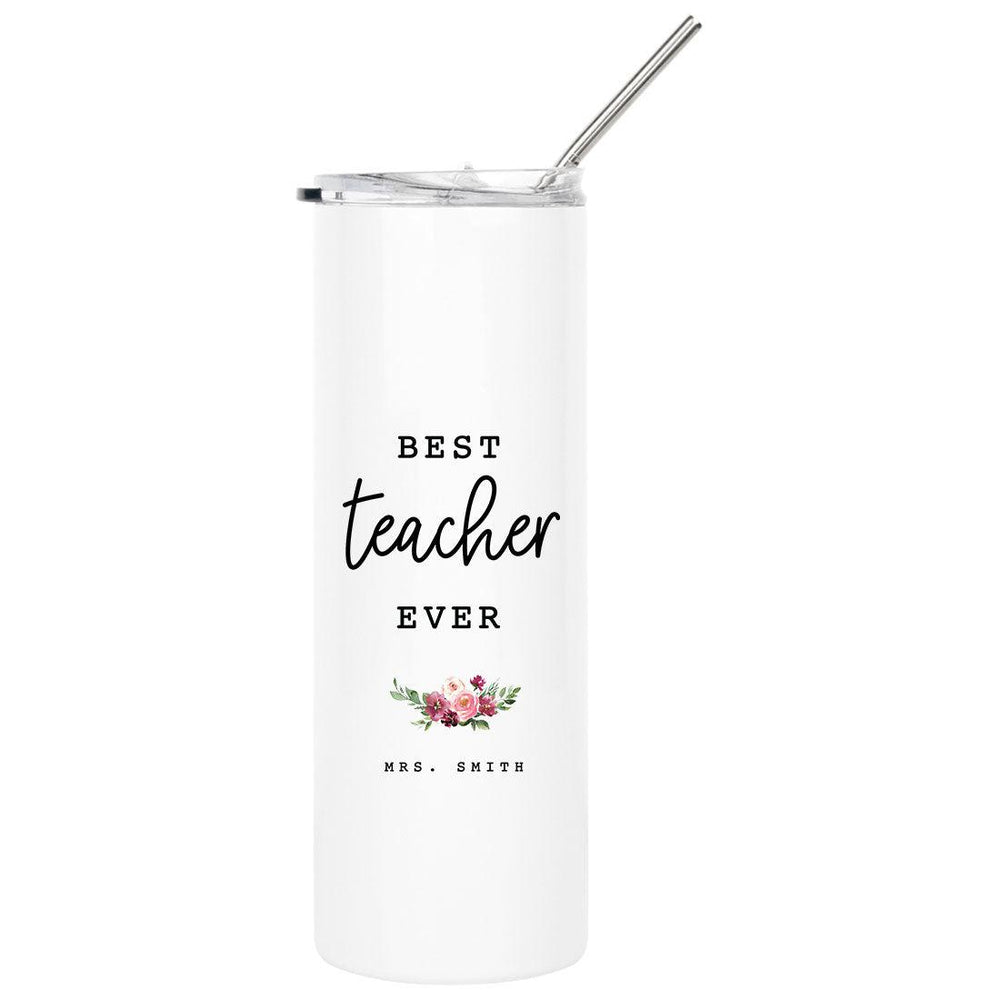 Andaz Press Personalized Teacher Appreciation Tumbler with Lid and Straw - 20 oz Skinny Tumbler BPA-Free Best Teacher Ever Custom Name Insulated