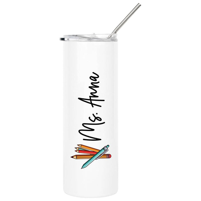 Custom Teacher Appreciation Skinny Tumbler with Lid and Straw for Gifts-Set of 1-Andaz Press-Colored Pencils-