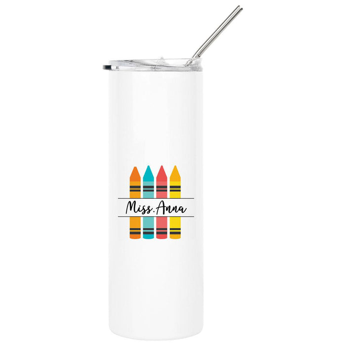 Custom Teacher Appreciation Skinny Tumbler with Lid and Straw for Gifts-Set of 1-Andaz Press-Crayons-