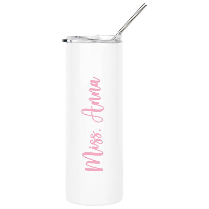 Custom Teacher Appreciation Skinny Tumbler with Lid and Straw for Gifts-Set of 1-Andaz Press-Pink Script-