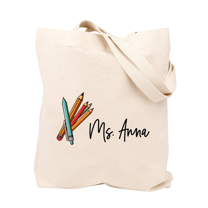 Custom Teacher Appreciation Tote Bags Cute Boho Teacher Tote Bag, Best Teacher Gifts-Set of 1-Andaz Press-Pen, Pencil & Colored Pencils-