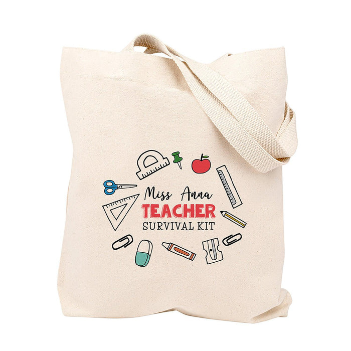 Custom Teacher Appreciation Tote Bags Cute Boho Teacher Tote Bag, Best Teacher Gifts-Set of 1-Andaz Press-Teacher Survival Kit-