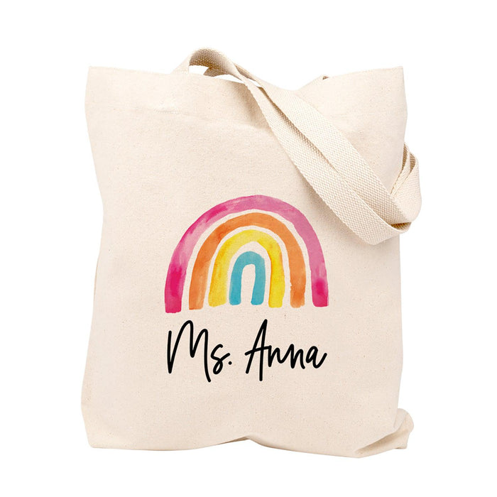 Custom Teacher Appreciation Tote Bags Cute Boho Teacher Tote Bag, Best Teacher Gifts-Set of 1-Andaz Press-Watercolor Rainbow-