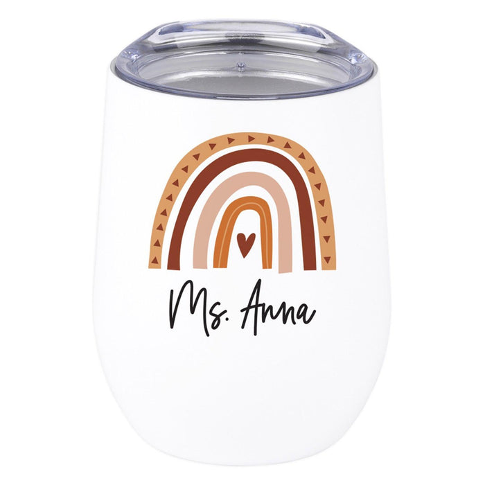 Custom Teacher Appreciation Wine Tumbler - Cute Mugs for Teacher Gifts-Set of 1-Andaz Press-Boho Rainbow Wine Tumbler-