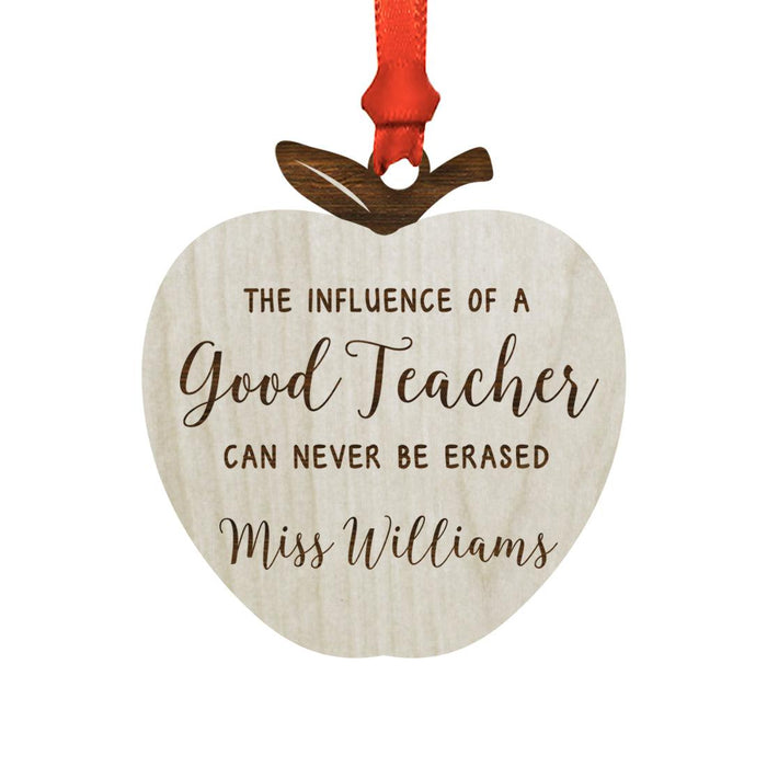 Custom Teacher's Name Engraved Real Natural Wood Christmas Ornament-Set of 1-Andaz Press-Pencil-