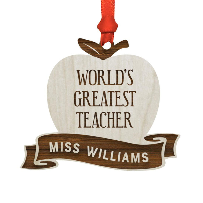 Custom Teacher's Name Engraved Real Natural Wood Christmas Ornament-Set of 1-Andaz Press-Pencil-