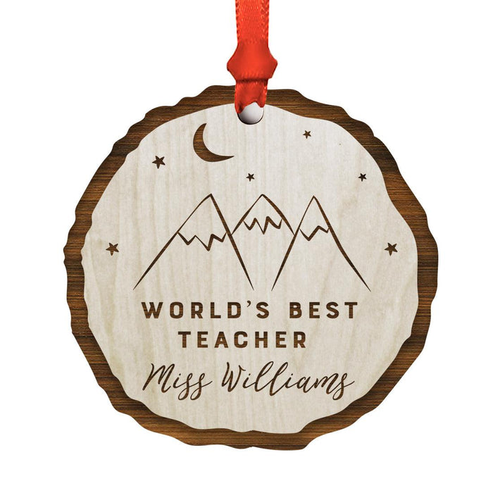 Custom Teacher's Name Engraved Real Natural Wood Christmas Ornament-Set of 1-Andaz Press-Pencil-