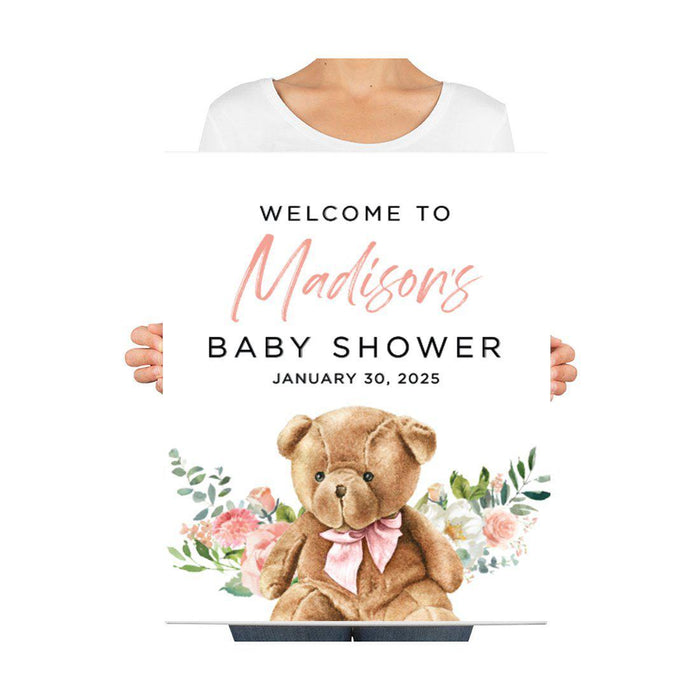Custom Teddy Bear Baby Shower Canvas Welcome Signs-Set of 1-Andaz Press-Baby Blue Teddy Bear-