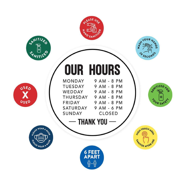 Custom Temporary Store Office Hours for Social Distancing Round Business Signs, Vinyl Sticker Decals-Set of 50-Andaz Press-Hours Custom-