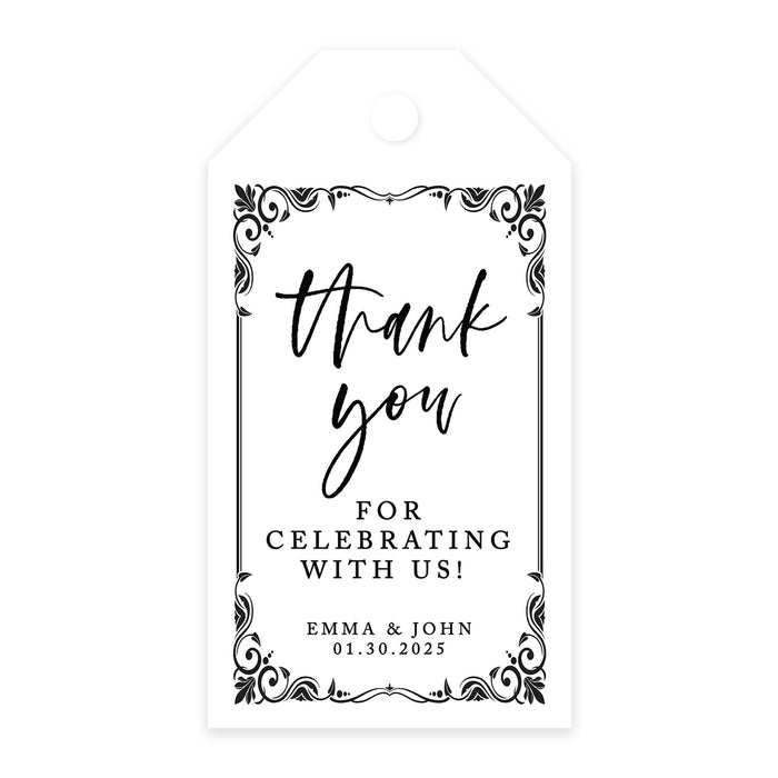 Custom Thank You for Celebrating with Us Wedding Favor Tags with Bakers Twine, 2 x 3.75-Inches-Set of 100-Andaz Press-Art Deco-