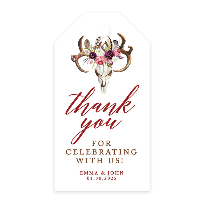 Custom Thank You for Celebrating with Us Wedding Favor Tags with Bakers Twine, 2 x 3.75-Inches-Set of 100-Andaz Press-Boho Rustic Floral Antlers-