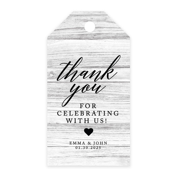 Custom Thank You for Celebrating with Us Wedding Favor Tags with Bakers Twine, 2 x 3.75-Inches-Set of 100-Andaz Press-Gray Rustic Wood-