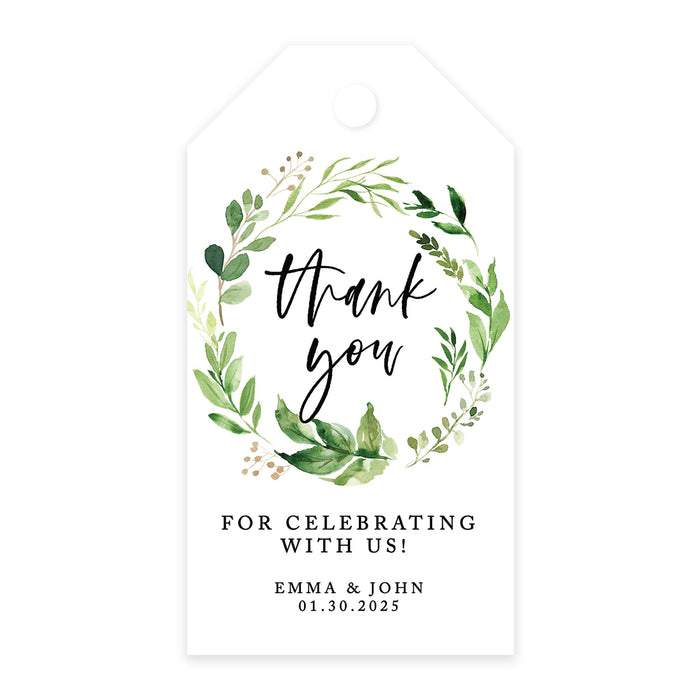 Custom Thank You for Celebrating with Us Wedding Favor Tags with Bakers Twine, 2 x 3.75-Inches-Set of 100-Andaz Press-Greenery Wreath-