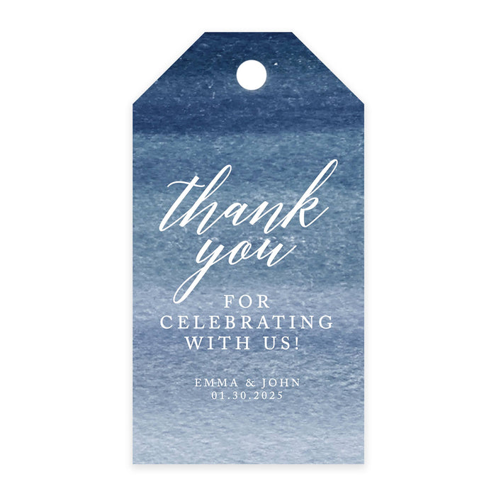 Custom Thank You for Celebrating with Us Wedding Favor Tags with Bakers Twine, 2 x 3.75-Inches-Set of 100-Andaz Press-Navy Blue Ombre Watercolor-