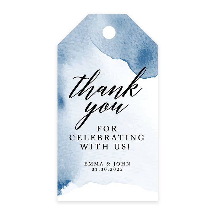 Custom Thank You for Celebrating with Us Wedding Favor Tags with Bakers Twine, 2 x 3.75-Inches-Set of 100-Andaz Press-Navy Blue Watercolor-