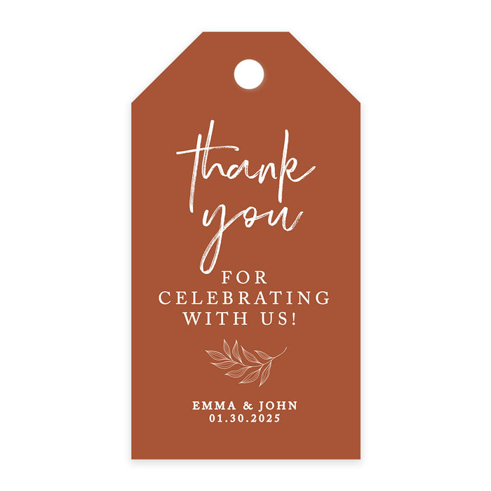 Custom Thank You for Celebrating with Us Wedding Favor Tags with Bakers Twine, 2 x 3.75-Inches-Set of 100-Andaz Press-Terracotta Line Design-