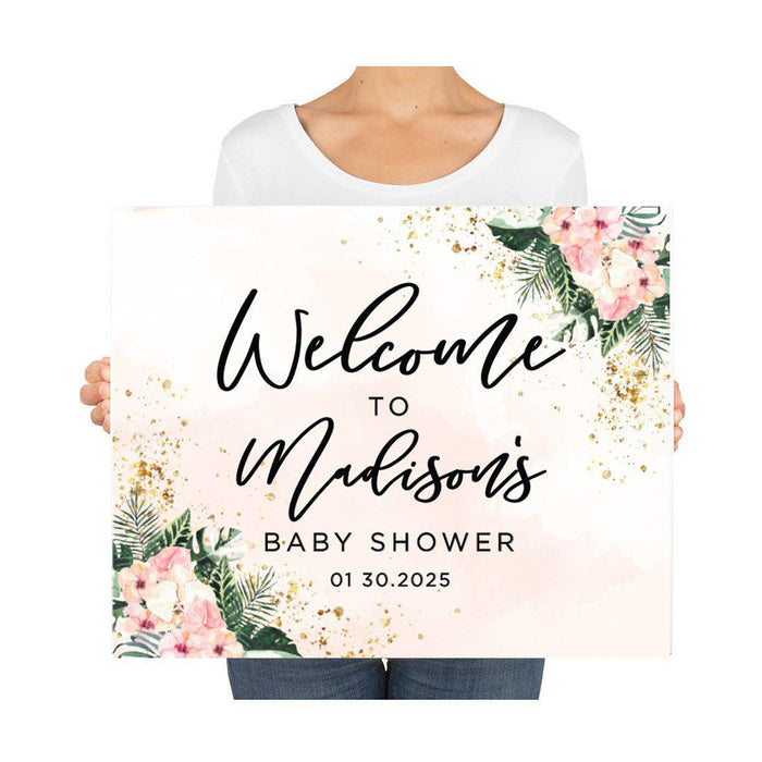 Andaz Press Custom Large Baby Shower Canvas Welcome Sign, 16 x 20 Inches, Tropical Palm Leaves, Guestbook Alternative, Person