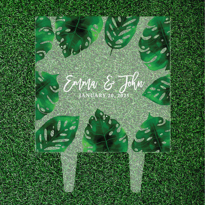 Custom Tropical Beach Nautical Square Acrylic Cake Topper Collection-Set of 1-Andaz Press-Tropical Flower-