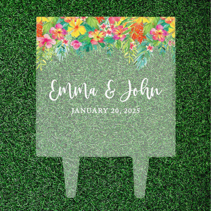 Custom Tropical Beach Nautical Square Acrylic Cake Topper Collection-Set of 1-Andaz Press-Tropical Flower-