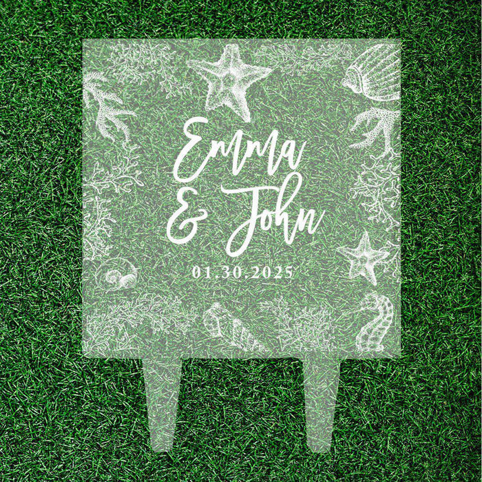 Custom Tropical Beach Nautical Square Acrylic Cake Topper Collection-Set of 1-Andaz Press-Tropical Flower-