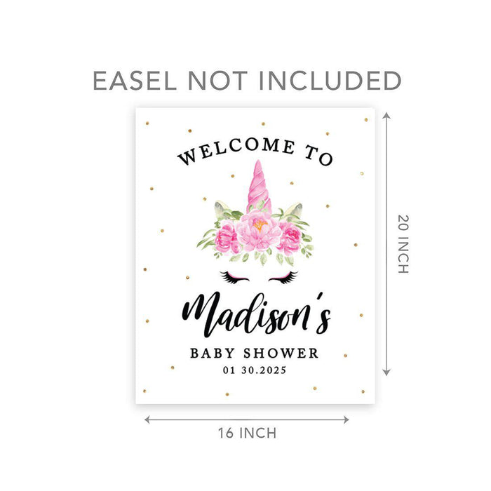 Custom Unicorn Baby Shower Canvas Welcome Signs-Set of 1-Andaz Press-Watercolor Unicorn-