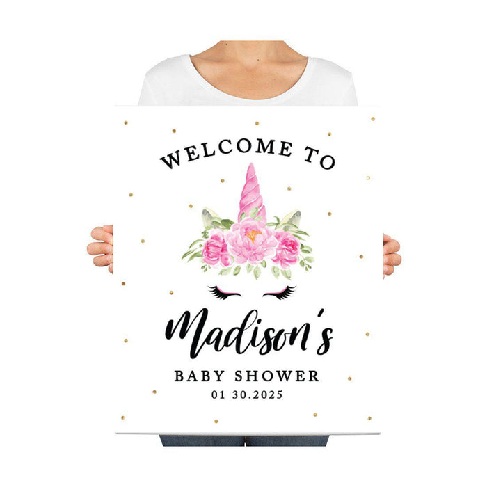 Custom Unicorn Baby Shower Canvas Welcome Signs-Set of 1-Andaz Press-Watercolor Unicorn-