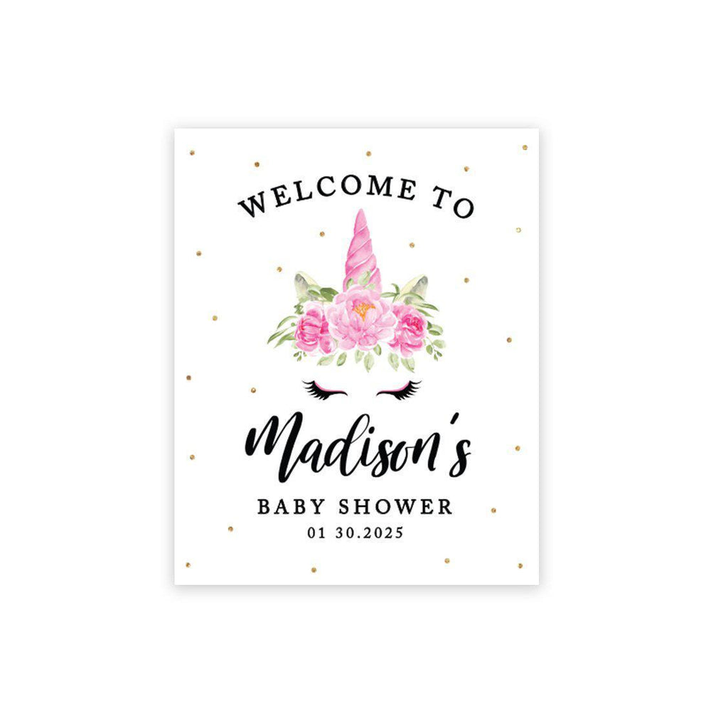 Custom Unicorn Baby Shower Canvas Welcome Signs-Set of 1-Andaz Press-Watercolor Unicorn-