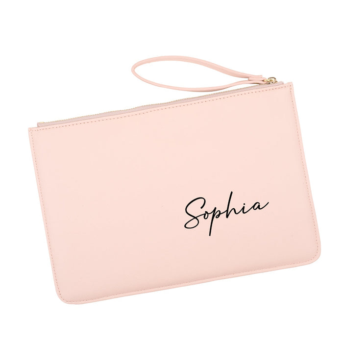 Custom Vegan Leather Wristlet Clutch Purse Pouch Bag for Bride-Set of 1-Andaz Press-Custom Mrs.-