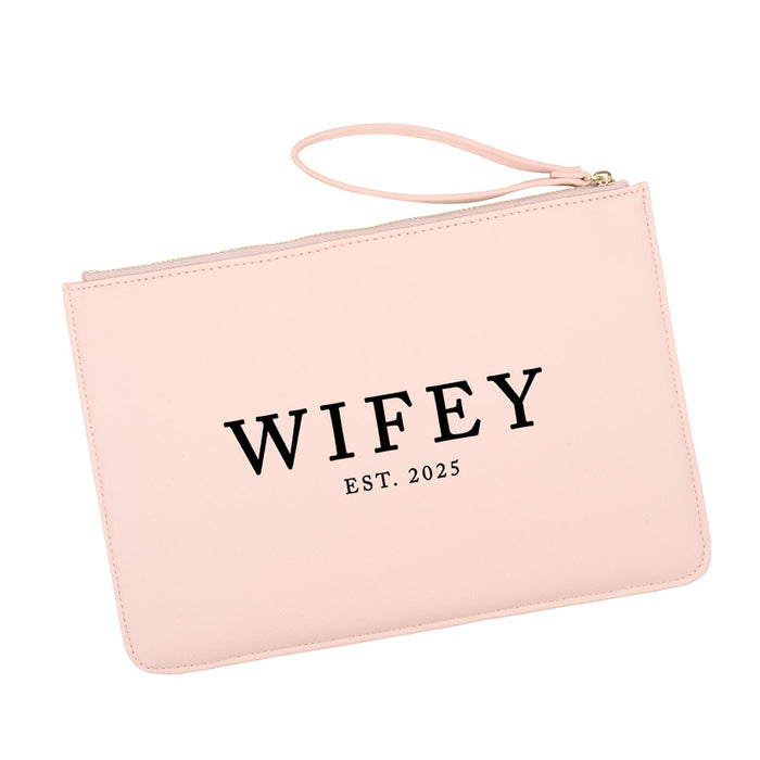 Custom Vegan Leather Wristlet Clutch Purse Pouch Bag for Bride-Set of 1-Andaz Press-Custom Mrs.-