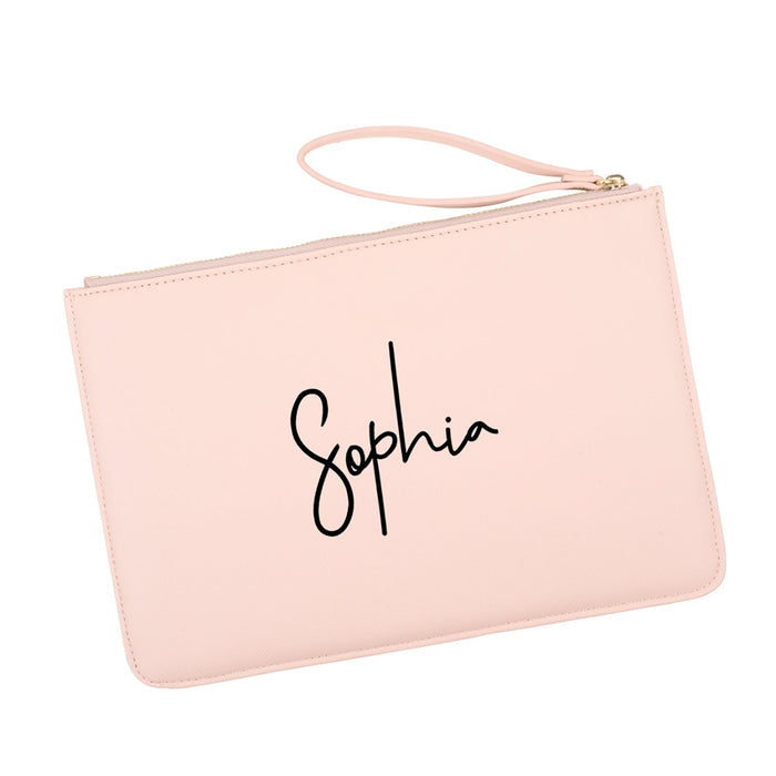 Custom Vegan Leather Wristlet Clutch Purse Pouch Bag for Bride-Set of 1-Andaz Press-Custom Mrs.-