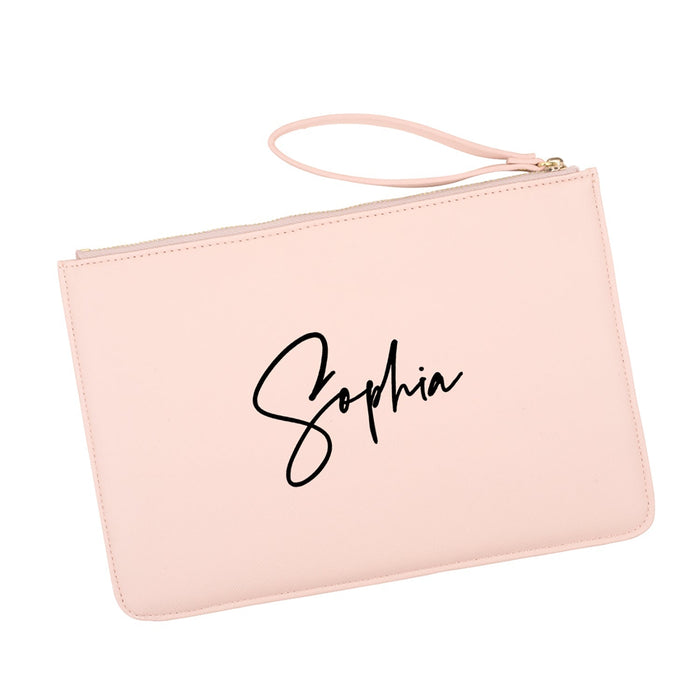 Custom Vegan Leather Wristlet Clutch Purse Pouch Bag for Bride-Set of 1-Andaz Press-Cursive Custom Name-