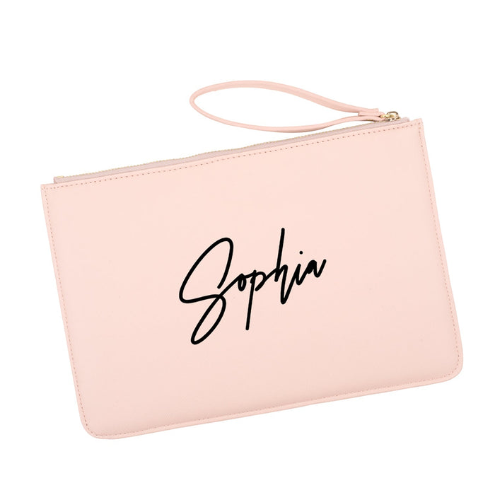 Custom Vegan Leather Wristlet Clutch Purse Pouch Bag for Bride-Set of 1-Andaz Press-Custom Name Script-