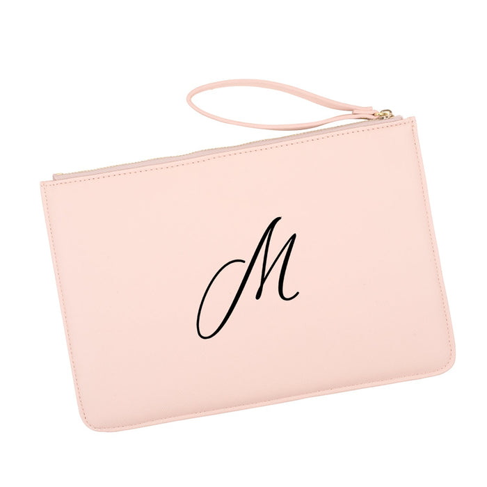 Custom Vegan Leather Wristlet Clutch Purse Pouch Bag for Bride-Set of 1-Andaz Press-Minimal Monogram-