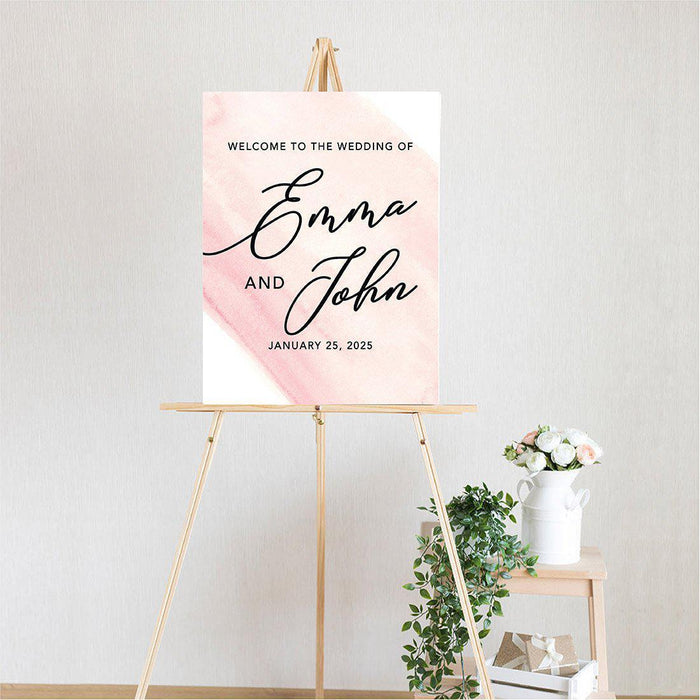 Custom Watercolor Canvas Wedding Guestbook Welcome Signs-Set of 1-Andaz Press-Watercolor Brush Stroke Modern Monogram-