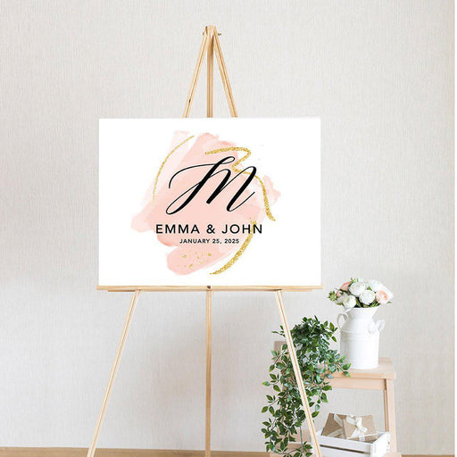 Custom Watercolor Canvas Wedding Guestbook Welcome Signs-Set of 1-Andaz Press-Watercolor Brush Stroke Modern Monogram-