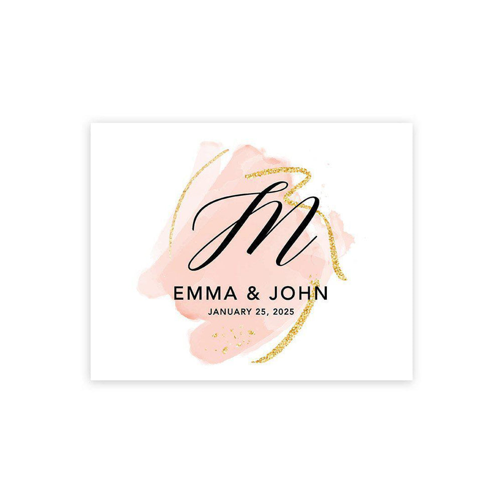 Custom Watercolor Canvas Wedding Guestbook Welcome Signs-Set of 1-Andaz Press-Watercolor Brush Stroke Modern Monogram-