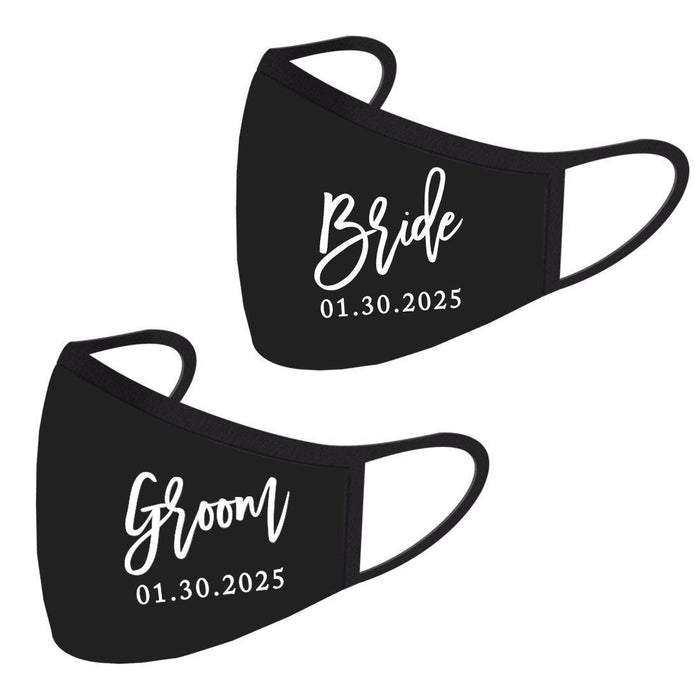 Custom Wedding Collection Face Mask, Reusable Black Cloth Masks with 1 Replaceable PM 2.5 Protection Filter-Set of 1-Andaz Press-Bride and Groom - 2PK-