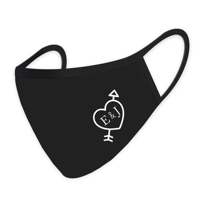 Custom Wedding Collection Face Mask, Reusable Black Cloth Masks with 1 Replaceable PM 2.5 Protection Filter-Set of 1-Andaz Press-Custom Initials-