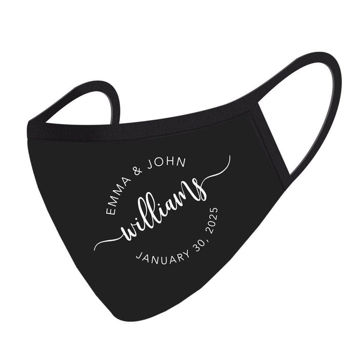 Custom Wedding Collection Face Mask, Reusable Black Cloth Masks with 1 Replaceable PM 2.5 Protection Filter-Set of 1-Andaz Press-Names and Date-