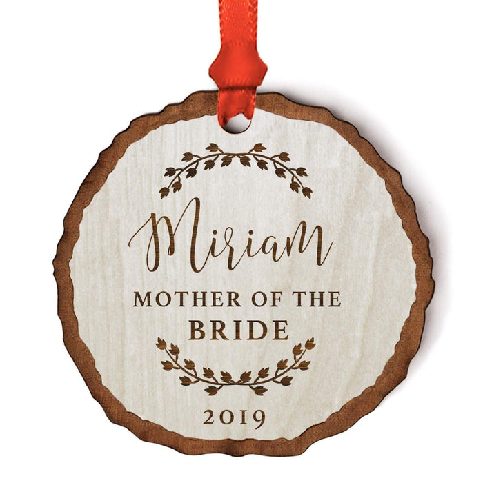 Custom Wedding Engagement Real Wood Rustic Farmhouse Christmas Ornament, Rustic Laurel Leaves-Set of 1-Andaz Press-Engaged-